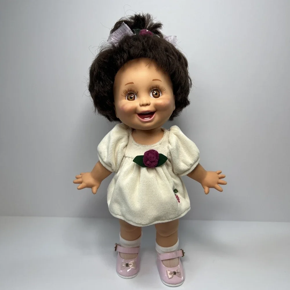 Vintage 1990 Galoob Baby Face So Happy Heidi #3 Doll Brown Eyes Cream Dress